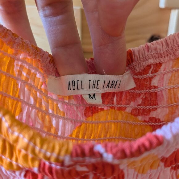 Abel The Label Floral Maxi Dress Womens Medium Smocked Tiered Sleeveless Orange - Picture 9 of 10